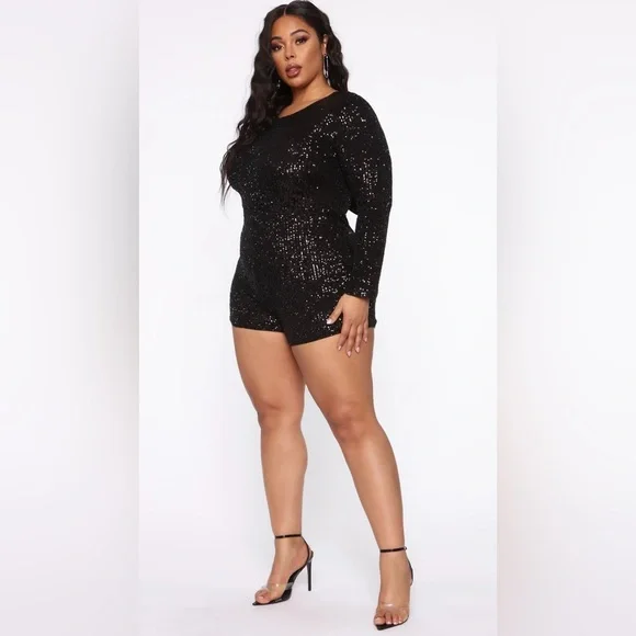 NWT Fashion Nova Sequin Romper Black Glitz Glamour Size 2X - Picture 1 of 8